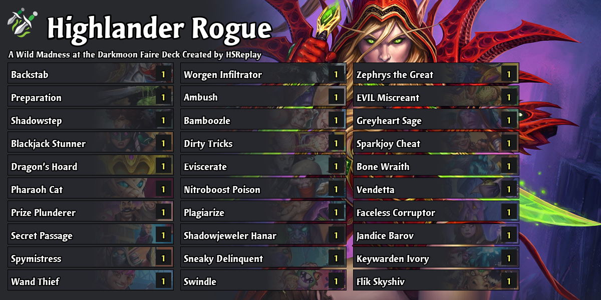 Keywarden Ivory Highlander Rogue Madness At The Darkmoon Faire Hearthstone Decks Out Of Games