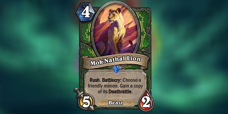 Mok'Nathal Lion is a new Hunter Card Revealed for Hearthstone's Ashes of Outland Expansion