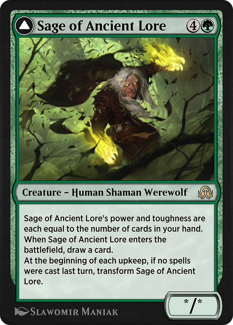 Sage of Ancient Lore // Werewolf of Ancient Hunger Card Image
