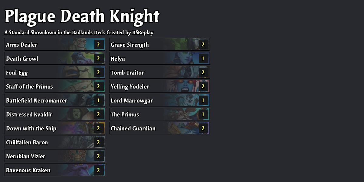 Plague Death Knight Top Decks January 2024 Showdown In The Badlands   Outofcards Hearthstone Deck 47325 