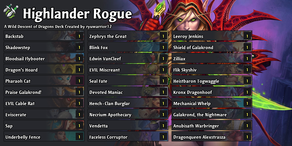 Jambre Highlander Rogue - Descent of Dragons Hearthstone Decks - Out of ...