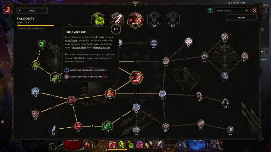 An early-game example of one of my Falconer's skill trees.