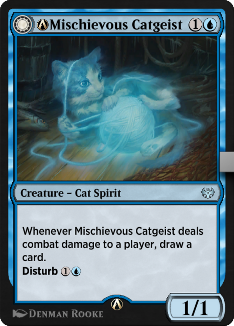 A-Mischievous Catgeist // A-Catlike Curiosity Card Image