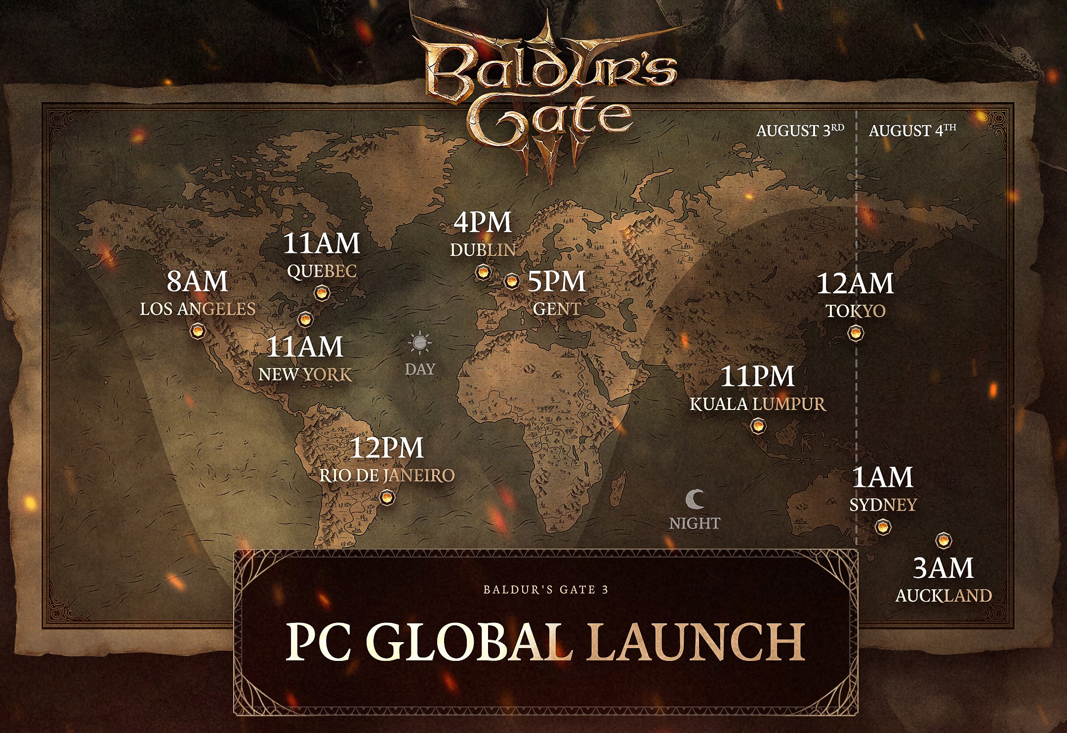 Global release times of Baldur's Gate 3