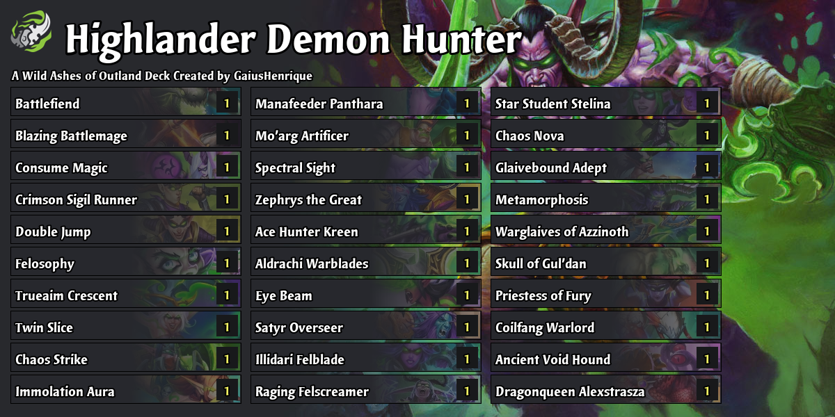 Highlander DH - Ashes of Outland Hearthstone Decks - Out of Games