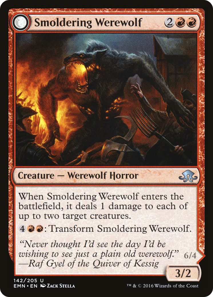Smoldering Werewolf // Erupting Dreadwolf Card Image