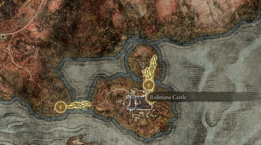 The location of Castle Redmane, in southeast Caelid.