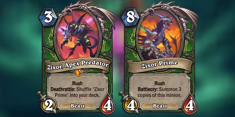 Zixor, Apex Predator is a new Hunter Legendary Revealed for Hearthstone's Ashes of Outland Expansion