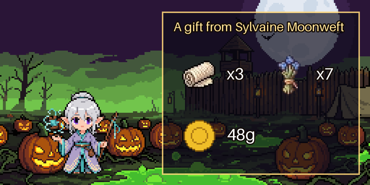 A gift from Sylvaine Moonweft: 3x Bolt of Linen, 7x Flax, 48 Gold